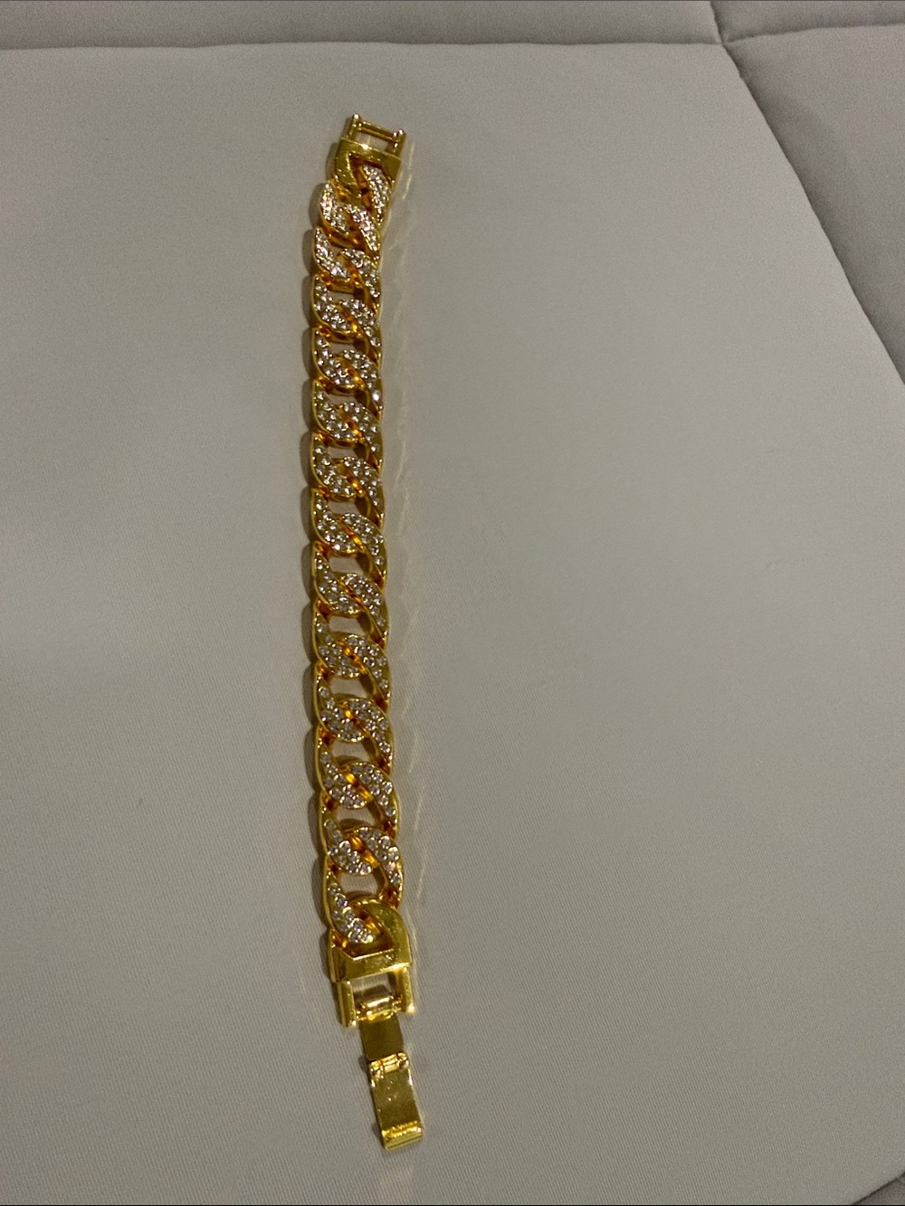 Gold Cuban Link Moissanite Bracelet with Crystal Accents